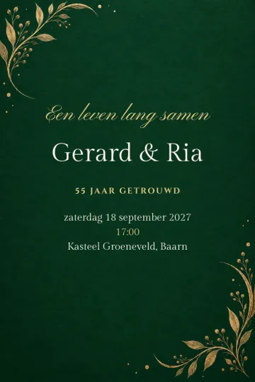 Uitnodiging Jubileum, ontwerp Smaragd en goud