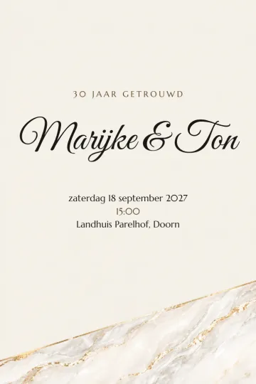 Uitnodiging Jubileum, ontwerp Parelmoermarmer
