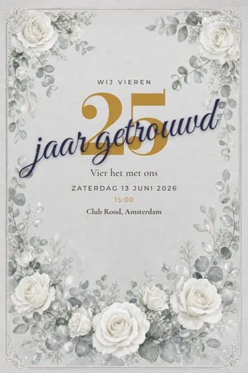 Uitnodiging met het ontwerp Zilveren bruiloft