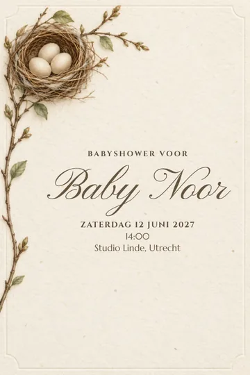 Uitnodiging met het ontwerp Zacht nestje
