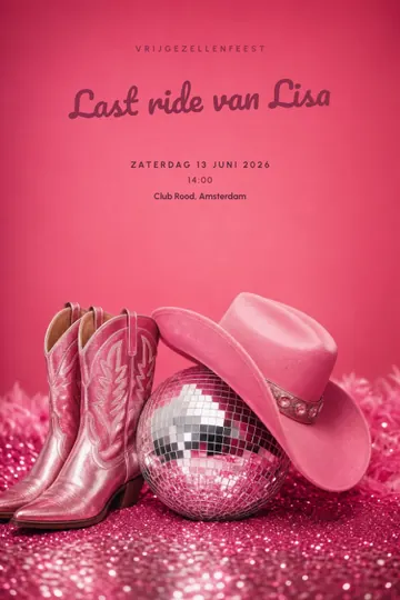Uitnodiging met het ontwerp Disco cowgirl