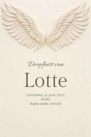 Uitnodiging met het ontwerp Zachte vleugels
