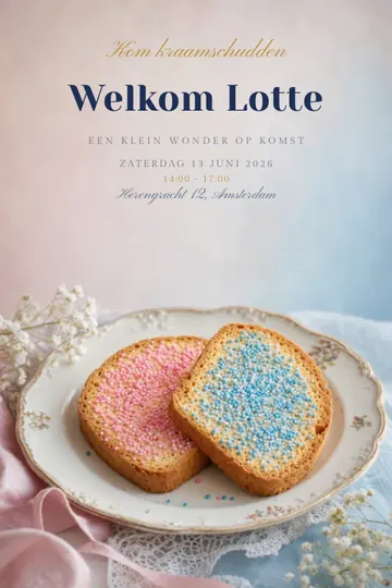 Uitnodiging met het ontwerp Beschuit met muisjes