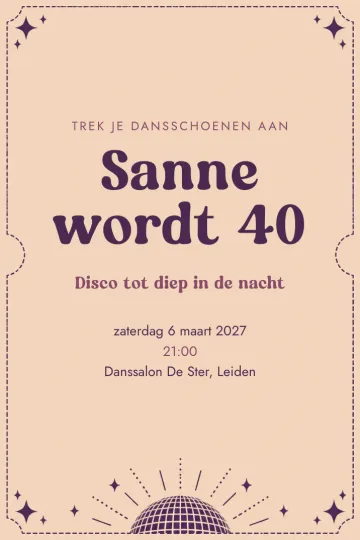 Uitnodiging Verjaardag, ontwerp Disco op abrikoos