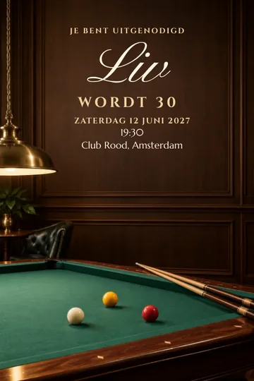 Uitnodiging met het ontwerp Biljartclub