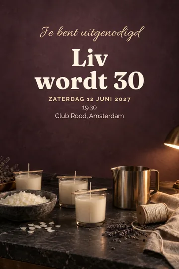 Uitnodiging met het ontwerp Kaarsenatelier