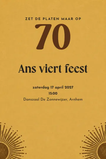 Uitnodiging Verjaardag, ontwerp Retro zonnestralen