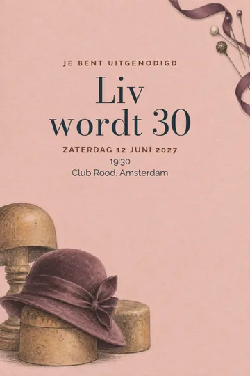 Uitnodiging met het ontwerp Hoedenatelier