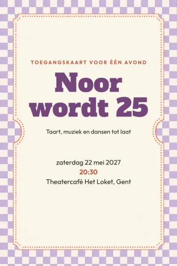 Uitnodiging Verjaardag, ontwerp Lila toegangskaart