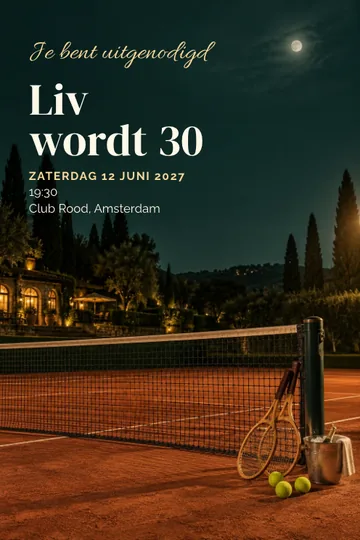 Uitnodiging met het ontwerp Tennis onder de maan