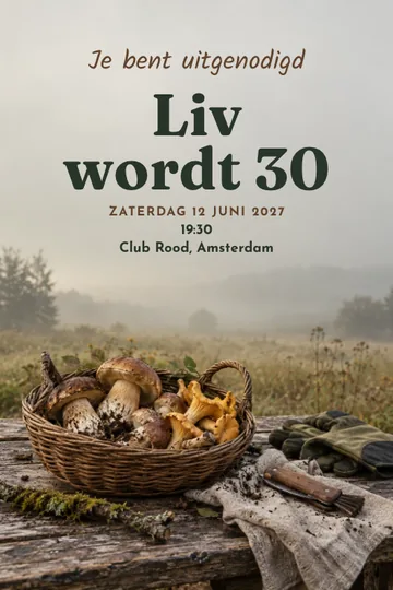 Uitnodiging met het ontwerp Paddenstoelen zoeken