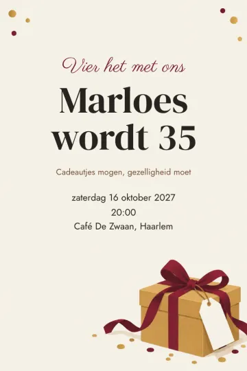 Uitnodiging Verjaardag, ontwerp Cadeau met strik