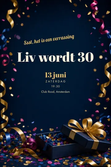 Uitnodiging met het ontwerp Ssst, verrassing