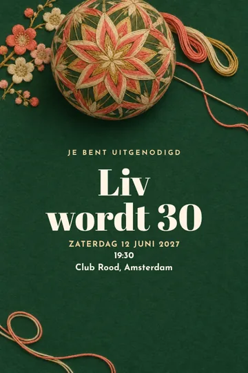 Uitnodiging met het ontwerp Temari atelier