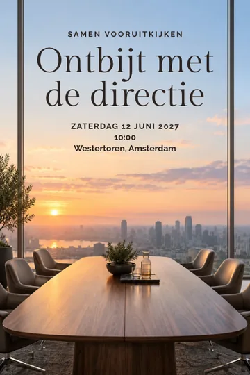 Uitnodiging met het ontwerp Bestuurskamer bij zonsopgang