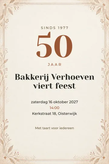 Uitnodiging Bedrijfsfeest, ontwerp Geëtste ranken