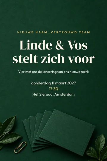 Uitnodiging Bedrijfsfeest, ontwerp Groene visitekaartjes