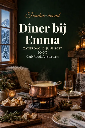 Uitnodiging met het ontwerp Fondue in de bergen