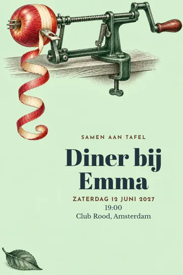 Uitnodiging met het ontwerp De appelschiller