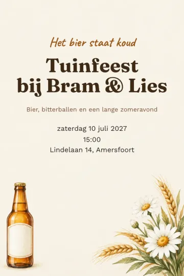 Uitnodiging Diner en borrel, ontwerp Biertuin met margrieten