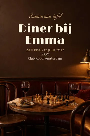 Uitnodiging met het ontwerp Schaken in de bistro