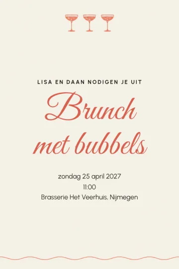 Uitnodiging Diner en borrel, ontwerp Drie koraalrode coupes