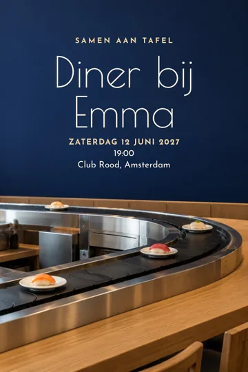Uitnodiging met het ontwerp Aan de sushiband