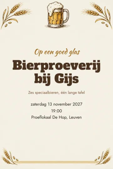 Uitnodiging Diner en borrel, ontwerp Bierpul en gerst