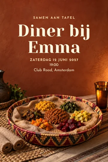 Uitnodiging met het ontwerp Samen rond injera