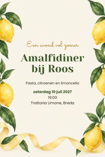Uitnodiging Diner en borrel, ontwerp Citroenzomer