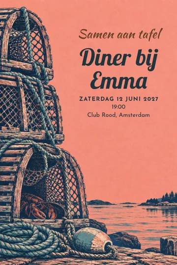 Uitnodiging met het ontwerp Aan de kreeftenhaven