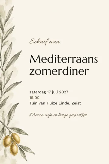 Uitnodiging Diner en borrel, ontwerp Olijftak