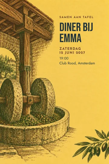 Uitnodiging met het ontwerp De olijfmolen