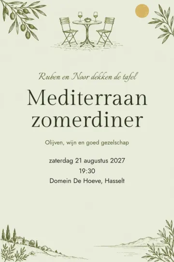 Uitnodiging Diner en borrel, ontwerp Bistro tussen de olijven