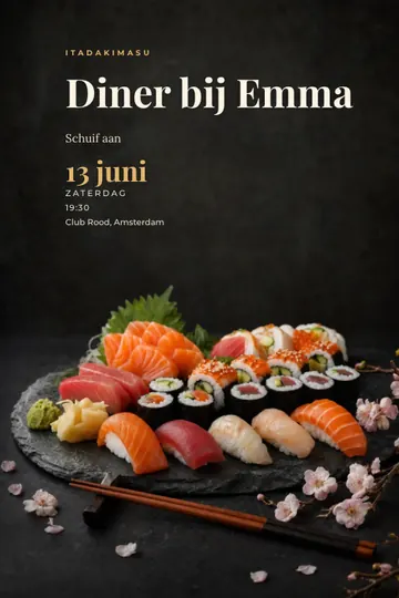 Uitnodiging met het ontwerp Sushi-avond