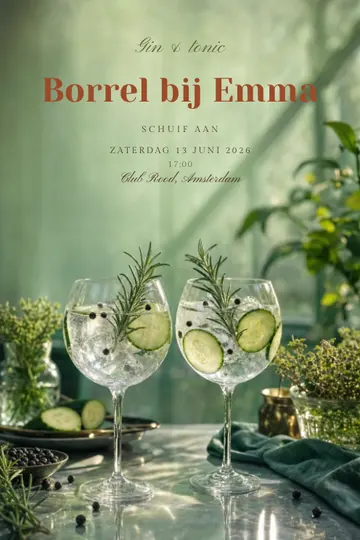 Uitnodiging met het ontwerp Gin in de tuin