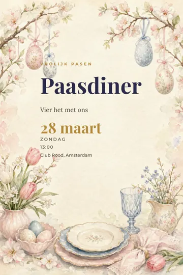 Uitnodiging met het ontwerp Lentetafel