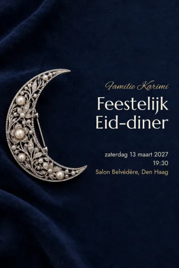 Uitnodiging Feestdagen, ontwerp Maansikkel van filigraan