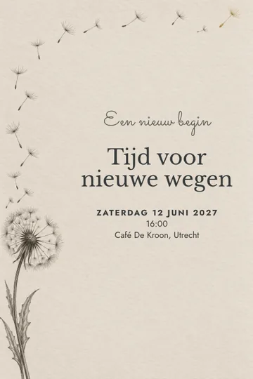 Uitnodiging met het ontwerp Ruimte voor nieuw begin