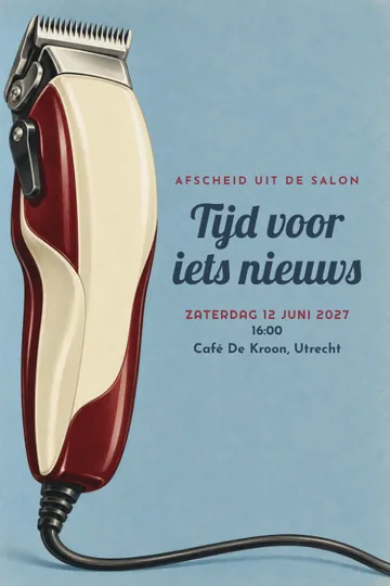 Uitnodiging met het ontwerp Kapper afscheid