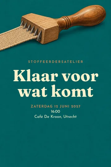 Uitnodiging met het ontwerp Stoffeerdersatelier