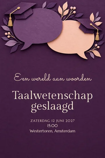 Uitnodiging met het ontwerp Een wereld aan woorden