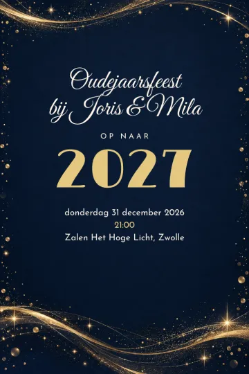 Uitnodiging Feestdagen, ontwerp Gouden sterrenregen