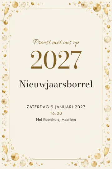 Uitnodiging Feestdagen, ontwerp Gouden bubbels