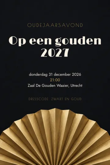 Uitnodiging Feestdagen, ontwerp Gouden waaier