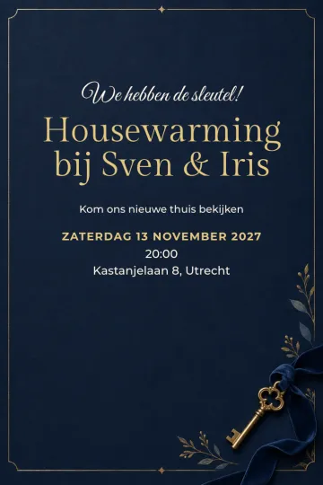 Uitnodiging Housewarming, ontwerp Gouden sleutel