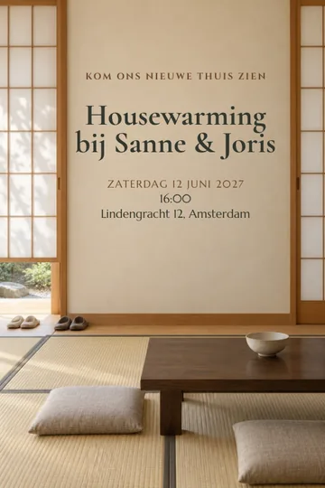 Uitnodiging met het ontwerp Thuis tussen shoji