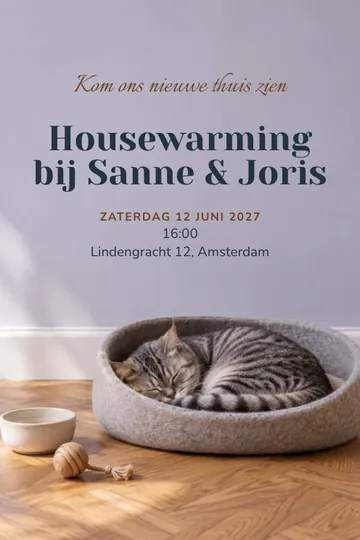 Uitnodiging met het ontwerp Thuis met de kat