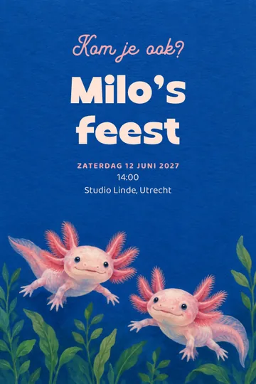 Uitnodiging met het ontwerp Axolotlfeest