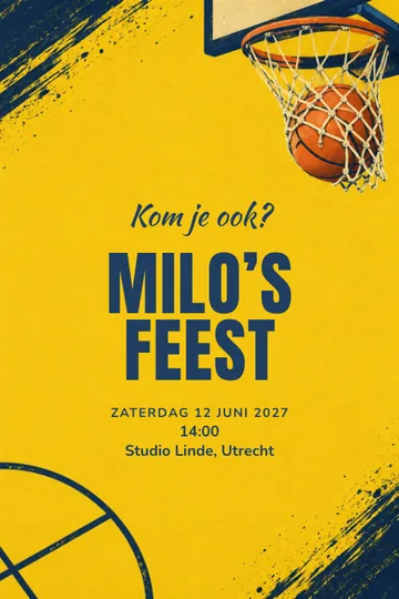 Uitnodiging met het ontwerp Basketbalfeest
